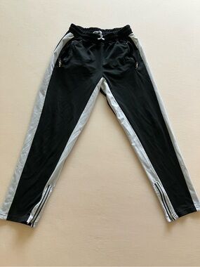 SHEIN Men’s Black White Track Pants Zip Pockets Ankle Zips Athletic Joggers